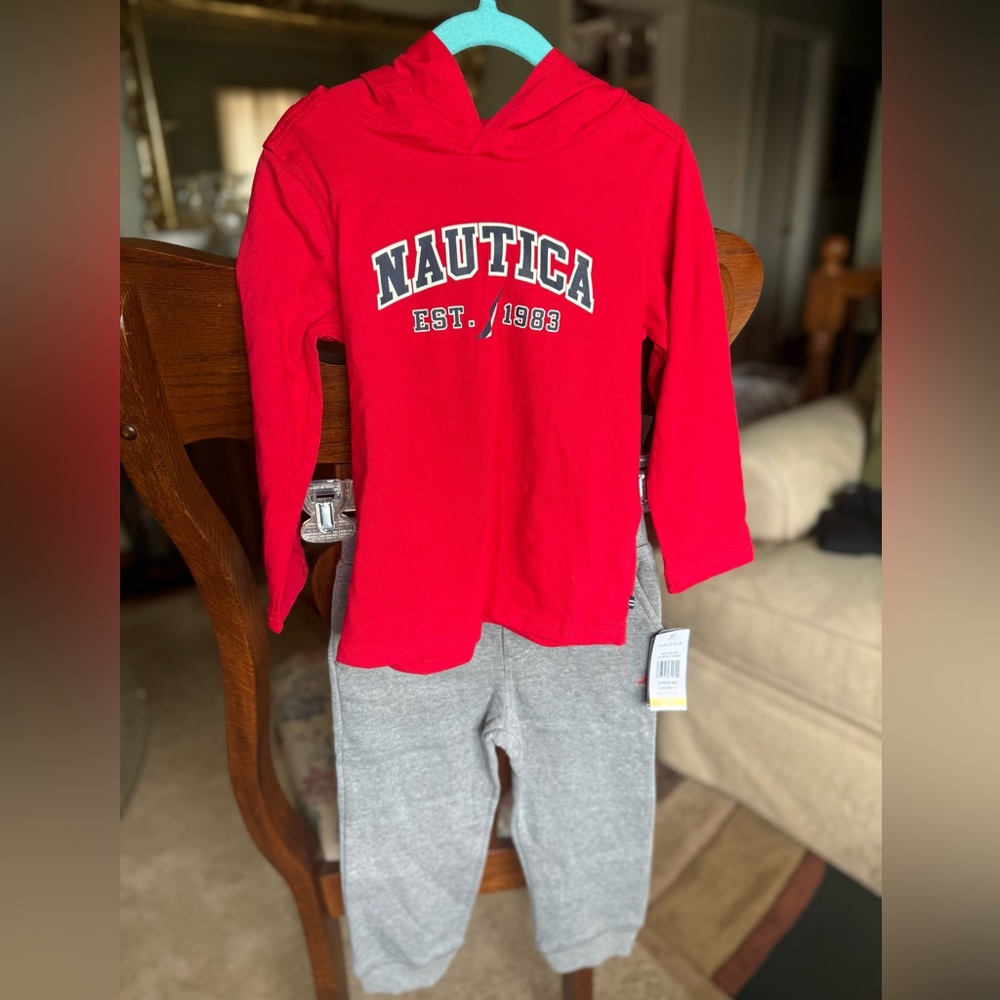 Toddler Boy 3T Nautica Red Sweatshirt &Gray Sweatpants.